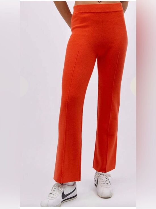 Daydreamer Pants - Daydreamer flare knit pintuck pants in a vibrant hot orange color. New